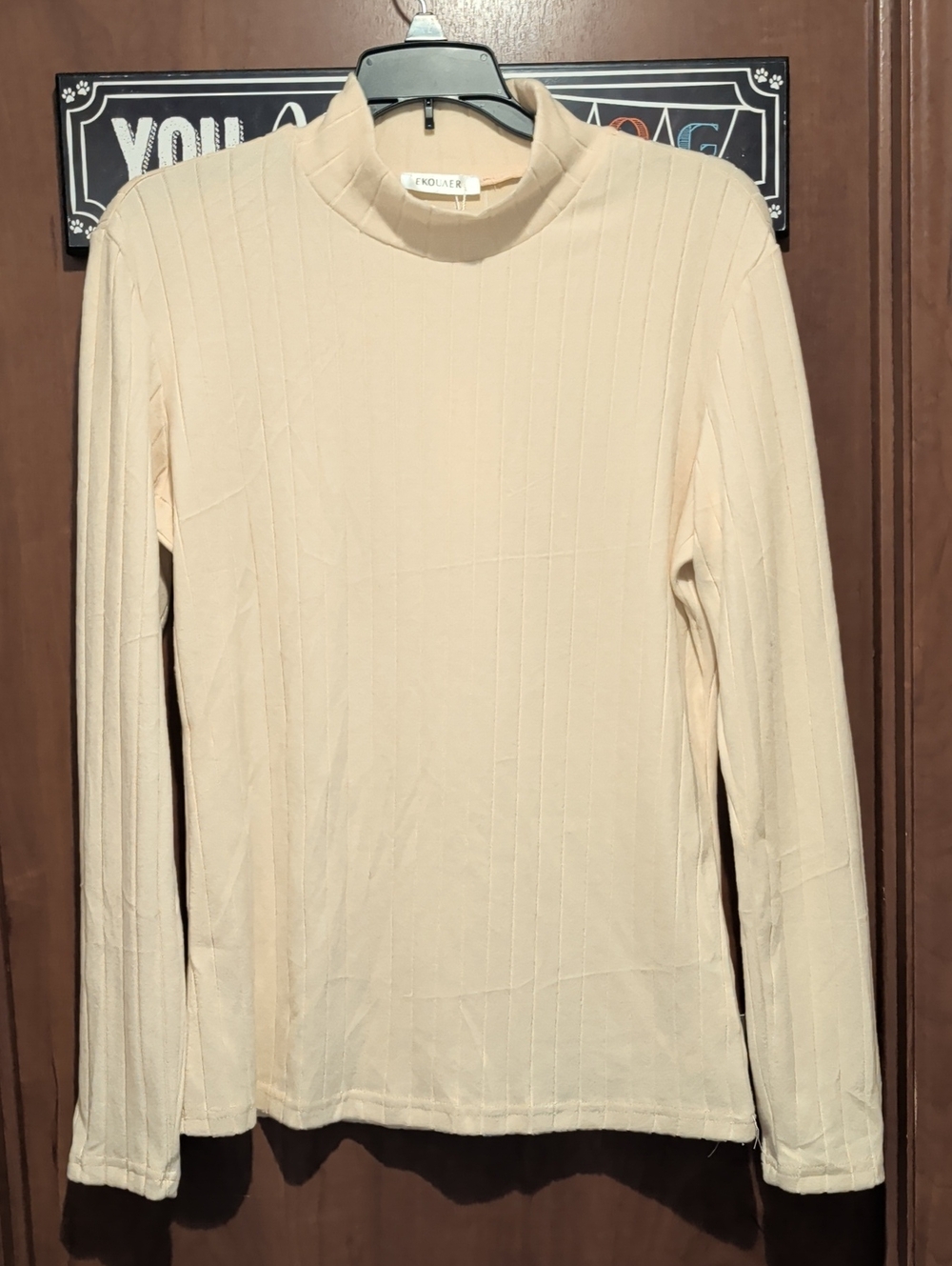 Ekolayer Women's Cream Ribbed Turtleneck Sweater